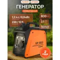 Генератор инверторный PATRIOT GP 1000i, 0,7/0,9 кВт, уровень шума 58 dB, вес 8,5 кг