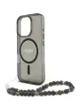 Guess для iPhone 16 Pro Max чехол PC/TPU Glitter Hard + Pearl Hand Strap Black (MagSafe)