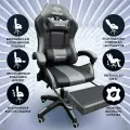 Кресло компьютерное игровое с подставкой для ног, цвет : серый, обивка: искусственная кожа, модель 205F