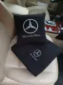 Автомобильная подушка 30х30см и плед 150х150 см в машину с вышивкой логотипа Mercedes Benz, цвет черный