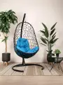 Подвесное кресло овал, с ротангом чёрное, голубая подушка