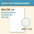 Холст грунтованный на подрамнике 80х130 см, 420 г/м2, лен 50%, хлопок 50%, крупное зерно, Холстофф