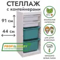 Белый стеллаж труфаст 44х30х91 с белыми (2 шт) и бирюзовыми (2 шт) контейнерами