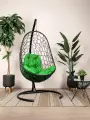 Подвесное кресло овал, с ротангом чёрное, зелёная подушка