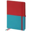 Блокнот А5 (148х218 мм), BRAUBERG DUO, под кожу с резинкой 80 л, клетка, красный/бирюзовый, 113431