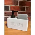 Кухонный диспенсер Kitchen для моющего средства , дозатор для мыла с губкой, белый с черным дозатором