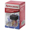 Скрепочница магнитная закрытая Brauberg (пластик) + скрепки цветные 100 уп, прозрачная/черная крышка (228401), 12 уп.