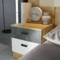 Тумба прикроватная 2 ящика Адель 36,4х38,2х48,9 см, Дуб вотан/Белый гладкий/Цемент