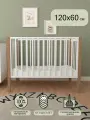 Приставная детская кроватка для новорожденного, Мультик, 120х60, Белый/Бук