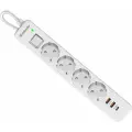 Удлинитель Defender DFS 143 с сетевым фильтром, 4 розетки, USB, TypeC, белый