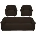 Чехлы на 3-х местный диван и два кресла с подлокотниками, жатка, темно-коричневые