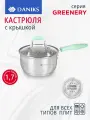 Ковш кухонный с крышкой из нержавеющей стали 1,7 л, индукция, Daniks, Гринери