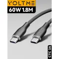 Кабель 1.8м 3A 60W Voltme Rugg CTC USB Type-C - Type C, провод тайп си для быстрой зарядки телефона Samsung, Iphone, зарядный шнур, черный Online Box