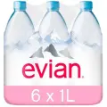 Вода минеральная природная столовая питьевая Evian негазированная, ПЭТ, 6 шт. по 1 л