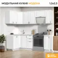 Кухонный гарнитур угловой, без столешницы, Кухня Модена 120х230см, Белый / Дуб Белый
