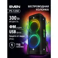 Портативная колонка SVEN PS-1250, с караоке, FM-радио и RGB-подсветкой, 300Вт, чёрная