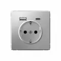 Розетка с заземлением и шторками, 16А с 2 USB A+C, механизм, цвет Алюминий Systeme Electric ArtGallery