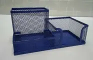 Подставка для канцелярских принадлежностей, 3 ячейки, металл, синий цвет