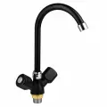 Смеситель для кухни с высоким поворотным изливом и вентильными ручками, черный с хромированными вставками