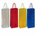 Пакет подарочный для бутылки 13x9x36см (B), набор 8шт, 4 дизайна, голография, Золотая Сказка (609735)