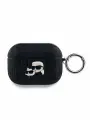Karl Lagerfeld для Airpods Pro чехол кожаный с карабином Saffiano Monogram NFT Metal Head Karl&Choupette, черный