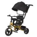 Велосипед коляска трехколесный Pilot PT1GB с ручкой управления, поворотное сиденье, черный золотой