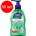 Комплект 50 шт, Мыло-крем жидкое, 300 мл, AURA Antibacterial, антибактериальное, Экстракт алоэ, дозатор, 28427, 6514