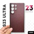 Тонкий карбоновый чехол на Samsung Galaxy S23 Ultra кевлар красный / Самсунг С23 Ультра арамид