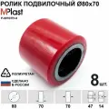Колеса (подвилочный ролик) 80х70 мм, 8 шт, полиуретановые, для гидравлической тележки рохля