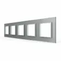 Рамка для розетки 5 постов, цвет серый, стекло LIVOLO ORIGINAL