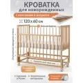 Детская кроватка для новорожденных приставная с продольным маятником и матрасом 120х60 см Береза, цвет Натуральный Естественный BabyStoreVolga