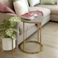 Столик журнальный MebelER Приставной, круглый, металлический, стиль лофт, венис/золото