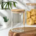Банка стеклянная для сыпучих продуктов с бамбуковой крышкой Эко, 950 мл, 10x15.5 см
