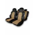 Универсальные авточехлы из экокожи с боковыми поддержками / автомобильные чехлы из экокожи черные с бежевым