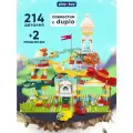 Конструктор для мальчика и девочки PlayOkay 214 элементов, с машинками, развивающий, башня и столик, легко собирается