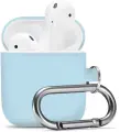 Чехол для AirPods 1 / AirPods2 / Противоударный с карабином / Силиконовый кейс для наушников Аирподс / Небесно-голубой