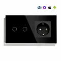 Сенсорный выключатель WiFi 2 клавиши 1 розетка 2 поста (2G+1EU) стекло 157х86мм цвет черный