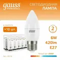 Лампа светодиодная gauss Elementary 33216, E27, C37 420 лм 40 Вт 3000 K 10 шт. теплый белый 3000 K 6 Вт 220 В 38 мм белый