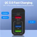 Пятипортовая быстрая зарядка 120W. Сетевое зарядное устройство QUALCOMM 3.0(55АС) 2023 Новинка. PD+QC3.0. 3*USB и 2*Type C. Без кабеля. Цвет черный