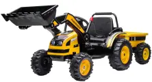 Детский электромобиль трактор с ковшом и прицепом (желтый, 2WD, EVA) - HL389-LUX-YELLOW-TRAILER