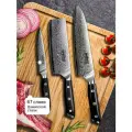 NIHONTO Набор японских кухонных ножей. 3 кухонных ножа в наборе. Дамасская сталь 67 слоев. Профессиональные ножи с двусторонней симметричной заточкой.