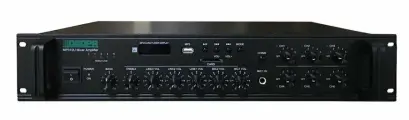 DSPPA MP-310U Комбинированный микшер-усилитель, 6 зон c регулировкой уровня выходного сигнала, 120 Вт/100В, 4 микр, 3 лин входа, 1 Aux вых. Цифровой AM\FM тюнер, MP3 плеер, bluetooth, вход USB для FLACH памяти. Питание 220В. Размеры 483х88х338. Масса 14