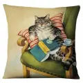 Подушка декоративная Кот Ученный Василий Библиотекарь 40х40 велюр