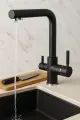 Смеситель для кухни с фильтром для питьевой воды черный с вкраплениями, кран для раковины и кухонной мойки, матовый