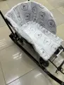 Сиденье матрасик для санок меховое без чехла для ног принт мишка-мордочки серо-беж НИКА