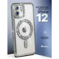 Чехол на iPhone 12 MagSafe со стразами, серебристый, прозрачный