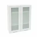 Кухонный шкаф навесной, Кухня Валерия, ШВ809 со стеклом, Белый / Дождь Серебряный металлик