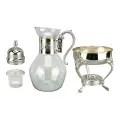 Glass Coffee Pot Set Heatable Water Pitcher with Lid and Cup Vintage Style Hot Cold Tea Kettle for Home Office Use Silver