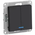 Выключатель двухклавишный карбон с подсветкой, сх.5а, 10АХ, механизм Schneider Electric AtlasDesign