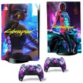 Наклейка виниловая защитная на игровую консоль Sony PlayStation 5 Fat Disc Edition, Киберпанк, полный комплект с геймпадами